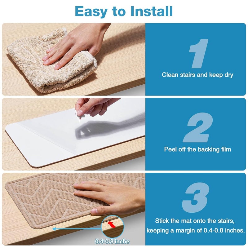 DK177 Stair Treads for Wooden Steps, 15 Pack 8"x30" Non-Slip Indoor Carpet Stair Treads with Reusable Polyester TPE Backing for Kids Elders and Pets (Beige, 15PCS) - Image 5